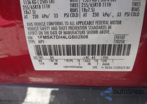 2020 Ford Explorer Xlt from USA, damaged, VIN 1FMSK7DH4LGB02808